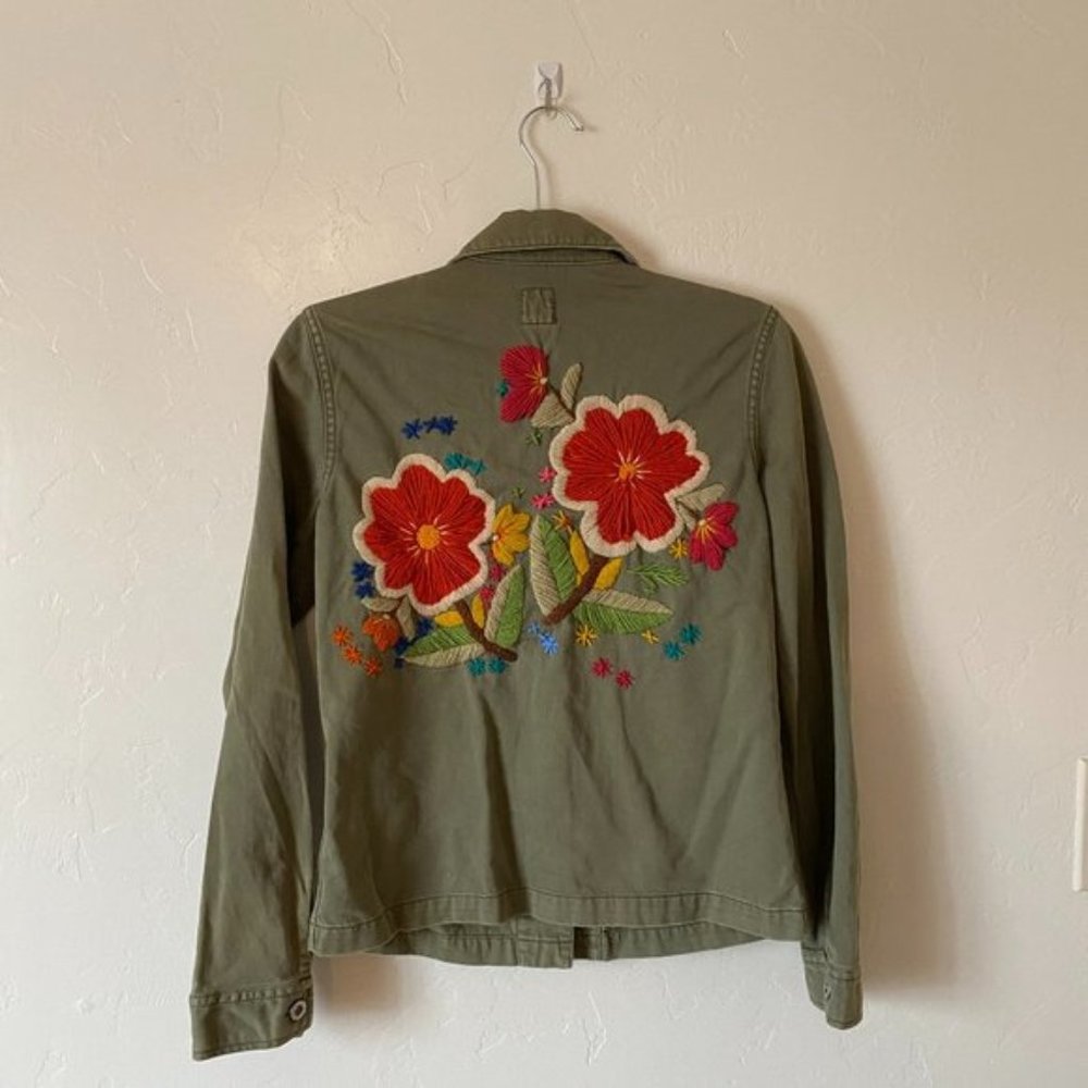 Lucky Brand Vintage Style Utility Jacket Yarn Floral Size Small